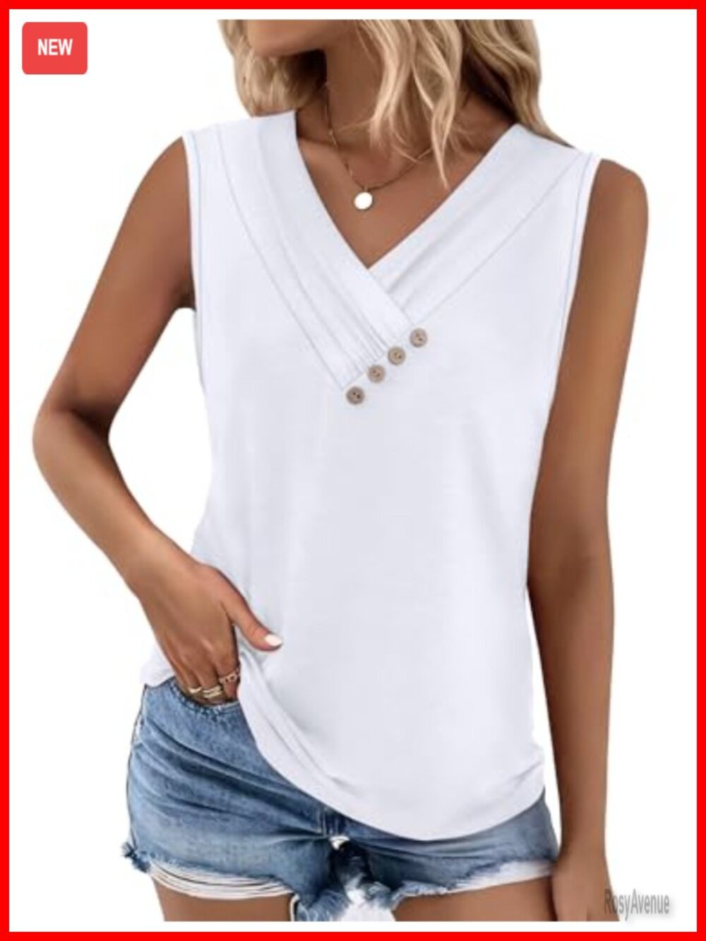 Sampeel Women's Sleeveless Button Down V-Neck Tank Top Loose Fit Summer